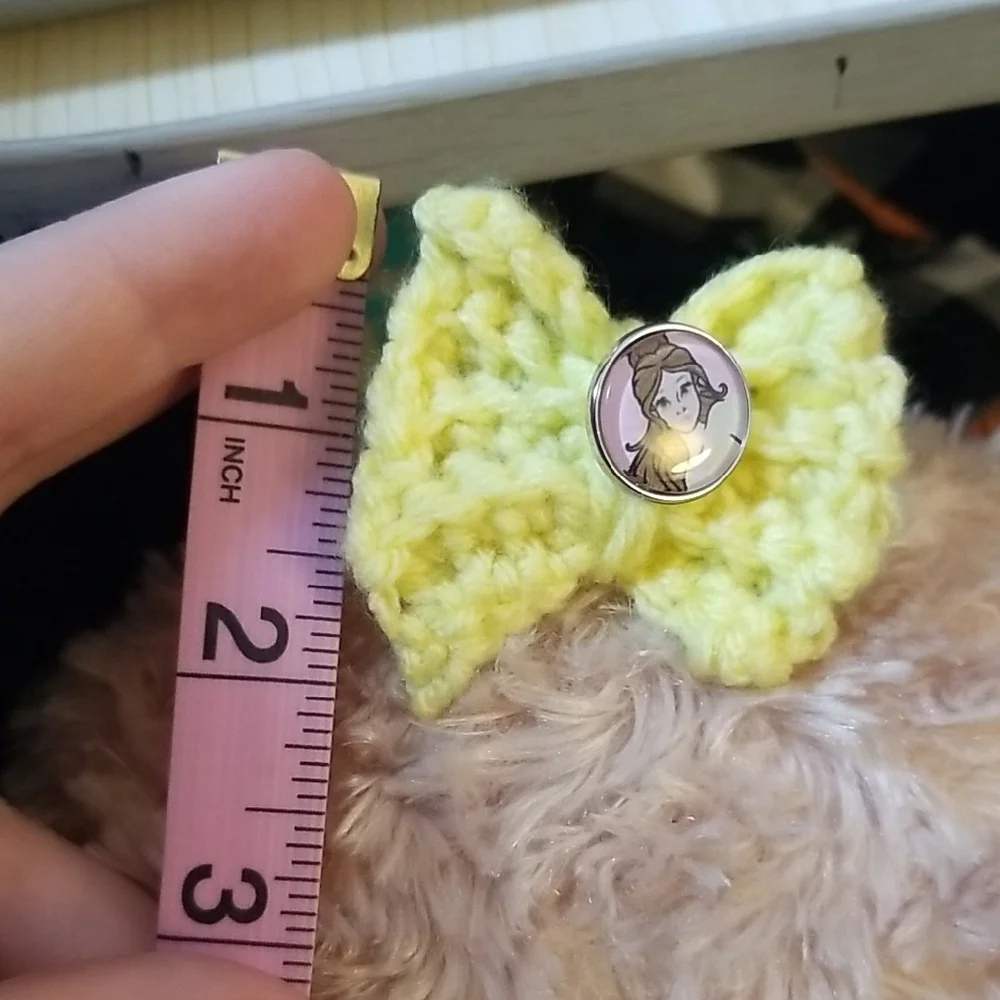 Handcrafted Yellow Crocheted Bow Hair Tie With Princess Belle